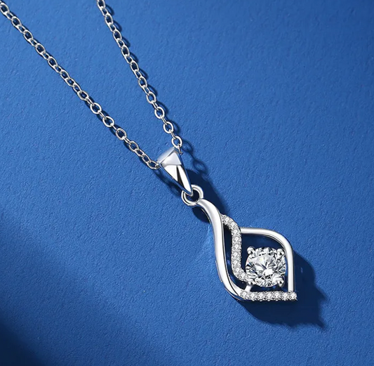 W003 - Simple Style Geometric Solid Sterling Silver Moissanite Pendant Necklace