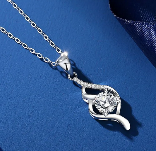 W005 - Simple Style Geometric Color Sterling Silver Moissanite Pendant Necklace