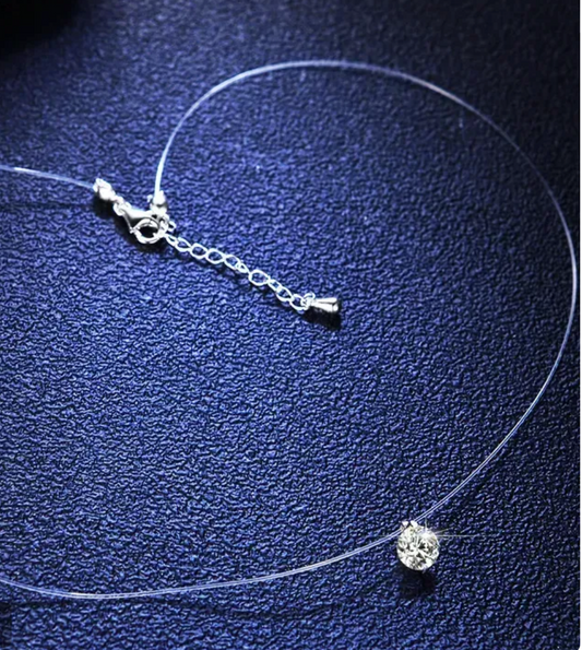 W007 - Simple Style Round Sterling Silver Inlay Moissanite Pendant Necklace