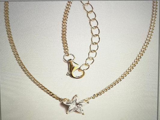 W014 - 14k Gold Plated 925 Sterling Silver 9-inch Star-Shaped Motif Chain