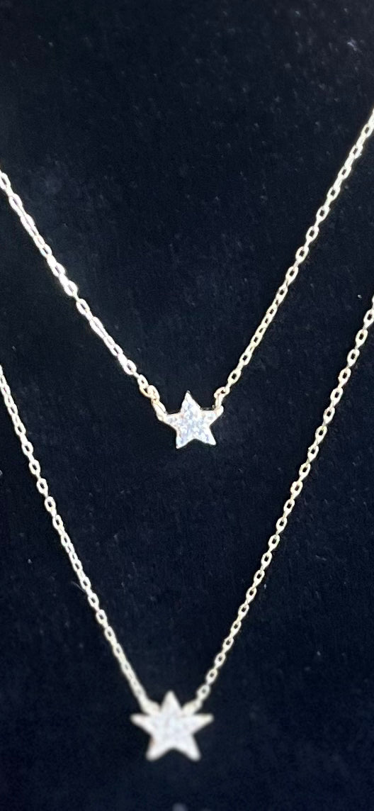 W021 - 14K 925 Gold Plated Double Chain with Double Stars