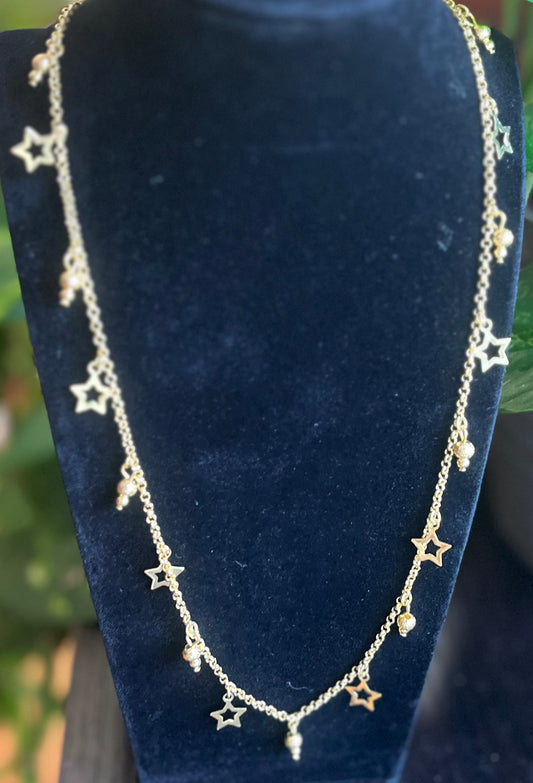 W020 - 14k 925 Gold plated double chain double stars chain 12 ich