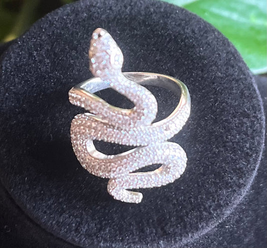 W016 - White 14k White Gold plated 925 Sterling Silver Snake Ring