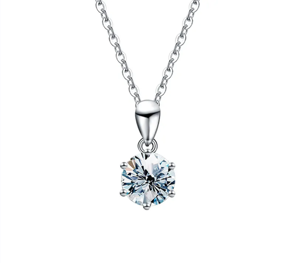 W006 - Classic Style Geometric Sterling Silver Moissanite Pendant Necklace