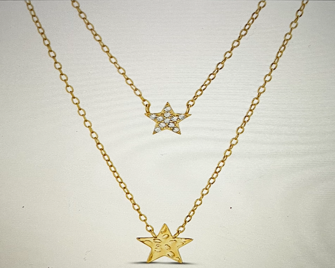 W021 - 14K 925 Gold Plated Double Chain with Double Stars