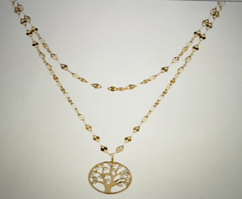 W018 - 14K Gold-Plated 925 Silver Tree of Life Double Chain