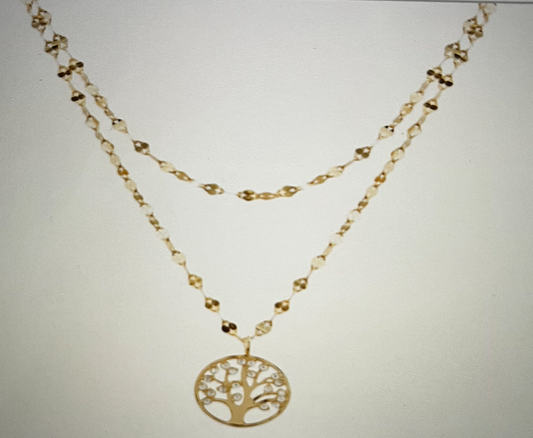 W018 - 14K Gold-Plated 925 Silver Tree of Life Double Chain